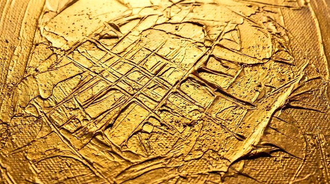 Abstract golden background with textured metallic paint and geometric patterns