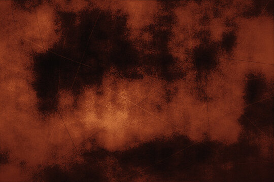 Rustic burnt orange grunge texture background featuring dramatic dark smoke patterns and scratch marks perfect for abstract design overlays and posters.