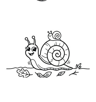 Cute Cartoon Snail and Tiny Baby Snail Coloring Page Line Art Vector Illustration for Kids Activity Book Printable Design.