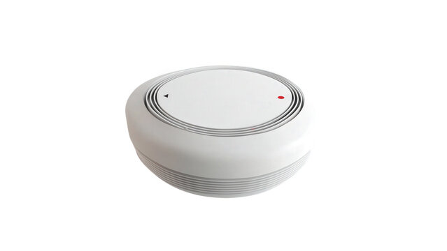 Round white smoke detector isolated with presented isolated object on transparent background