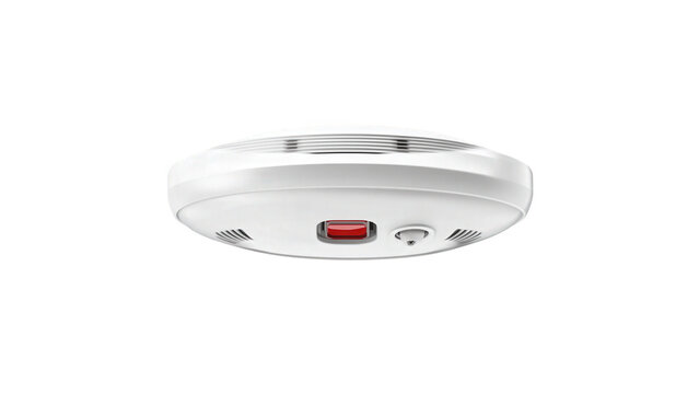 Smoke detector with red button with sensor isolated transparent red test on transparent background