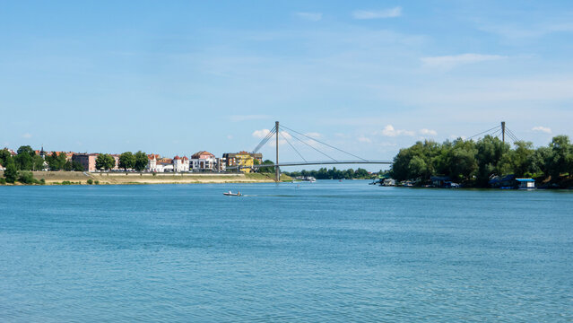 Pedestrian cable-stayed bridge over Sava River in Sremska Mitrovica, Serbia