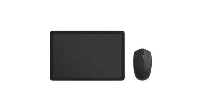 Computer mouse and rectangular mousepad with positioned with electronics on transparent background