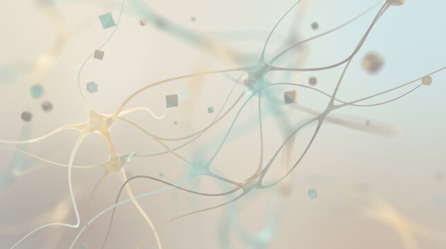 Soft abstract digital network flowing with data cubes in pastel space