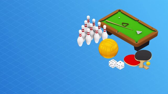 Set of 3D Sports and Leisure Game Equipment Elements.