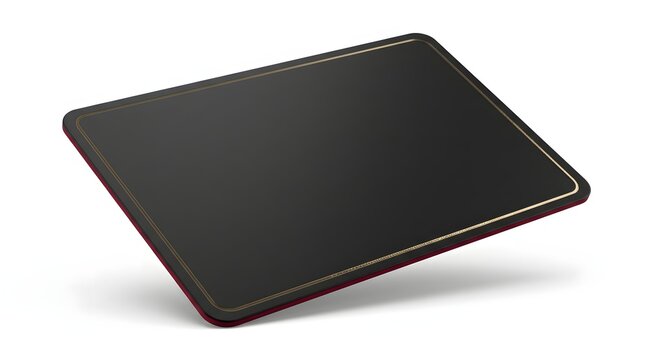 This image showcases a modern tablet featuring a sleek, edge-to-edge black screen with a vibrant red and gold trim. The design emphasizes minimalism and sophistication, ideal for tech enthusiasts and 