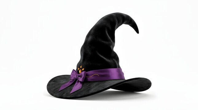 Elegant Witch Hat with Purple Ribbon and Bow, Perfect for Costume Parties and Themed Events