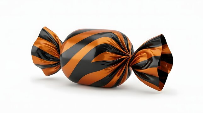 Twisted Elegance A Glossy Bow with Striking Black and Orange Ribbon in Abstract 3D Form