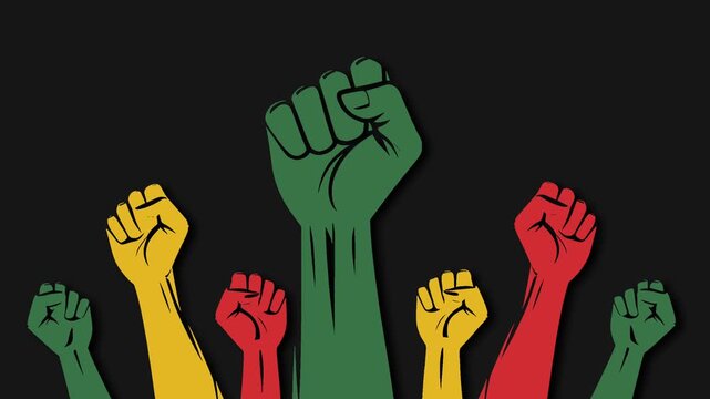 Emancipation Day Celebration Raised Fists in Pan African Colors Representing Freedom and Unity.