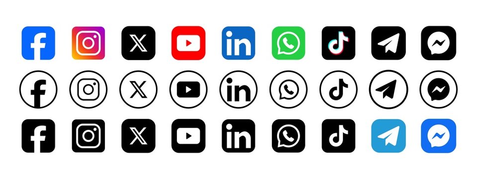 Popular Social Media Brand Logos Collection for Digital Communication and Editorial Technology Content on isolated transparent background
