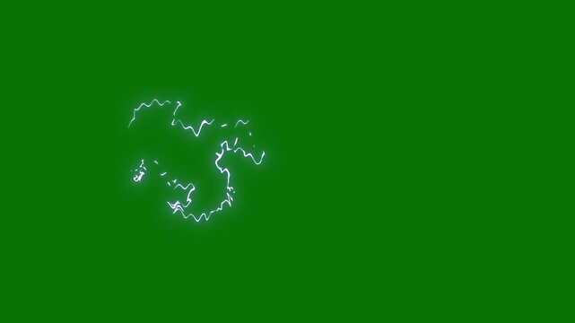 Electric thunder boom effect with glowing lightning bolt strike, vibrant blue energy sparks, thunderclouds in bright flashes of lightning.lightning storm on green screen.4k video