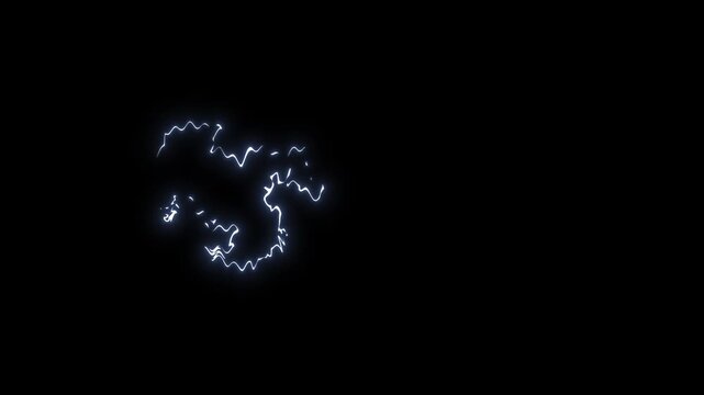 Electric thunder boom effect with glowing lightning bolt strike, vibrant blue energy sparks, thunderclouds in bright flashes of lightning.lightning storm on black screen.4k video