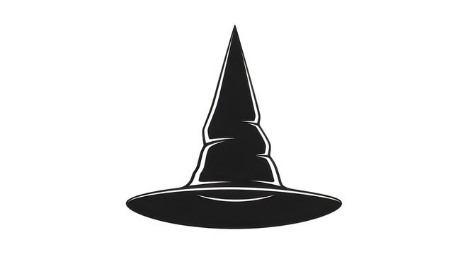 A black witch hat icon isolated on white background for happy halloween october 31 festive holiday design project elements