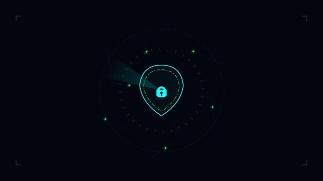 Futuristic shield icon animation in dark space with glowing effects