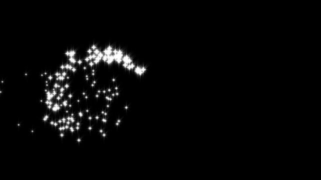 Glittering stars trail moving horizontally from left to right on black background twinkling stars animation. fast glittering star lines, animated shine stars, 4k