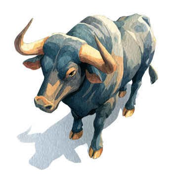 Watercolor drawing of Minotaur, on clean white background