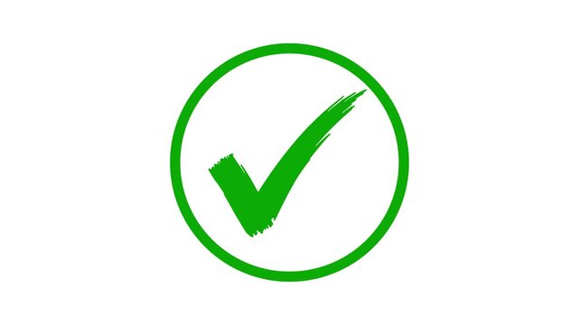 Green circled check mark on white background representing approval, validation, confirmation, correct selection, status, and business decisions
