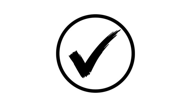 Black circled check mark on white background representing approval, validation, confirmation, correct selection, status, and business decisions