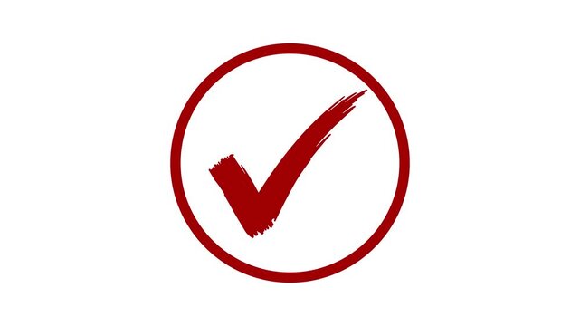 Red circled check mark on white background representing approval, validation, confirmation, correct selection, status, and business decisions