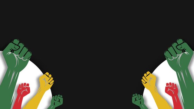 Emancipation Day Celebration Background with Colorful Raised Fists Symbolizing Freedom and Unity.