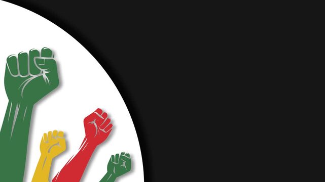 Emancipation Day Background with Raised Colorful Fists Representing Freedom.