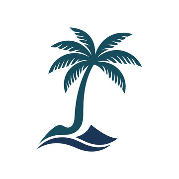 Tropical island palm tree and coastal nature logo design