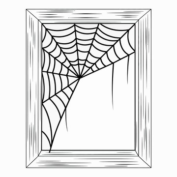 Wooden picture frame with corner spiderweb Halloween sketch
