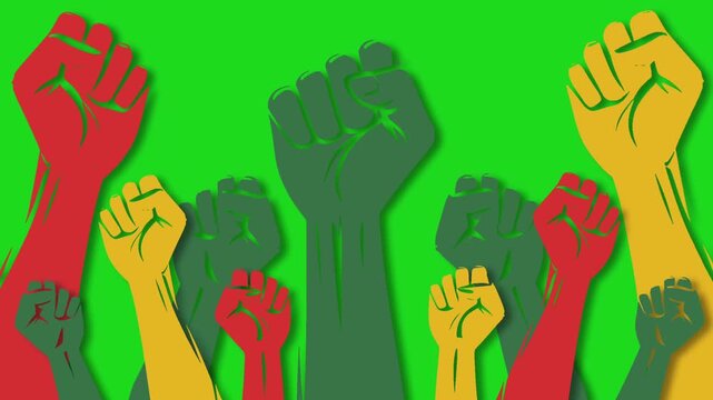 Raised Fists in Pan African Colors Celebrating Emancipation Day and Freedom.