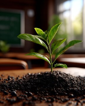 New life emerges from soil in a classroom setting