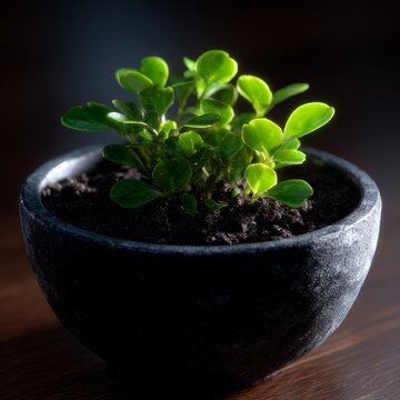 Green plant in a beautiful pot thrives in warm light
