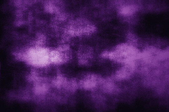 Vibrant purple grunge abstract background featuring soft violet clouds and sharp scratch overlays perfect for halloween and cosmic themed designs.
