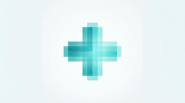 Pixelated teal plus sign symbol on white background.