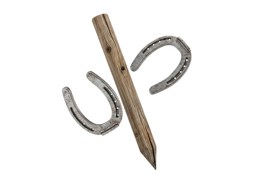 Horseshoes And Wooden Stake For Lawn Game Isolated On White Background
