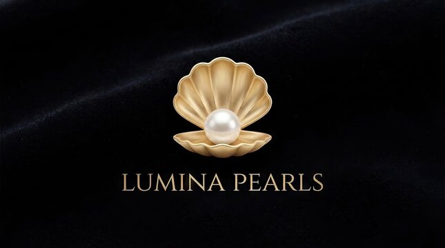 Lumina Pearls luxury logo with golden shell and pearl.
