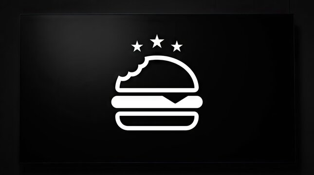 Minimalist burger icon with three stars on black.