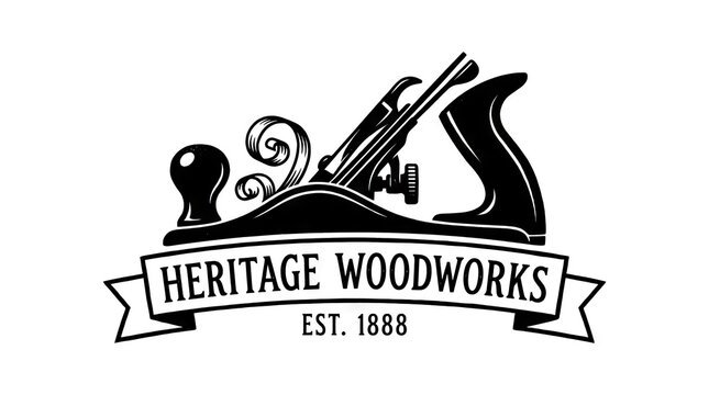 Vintage carpenter hand plane woodworks logo emblem.