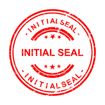 Red vintage initial seal stamp with star accents illustration