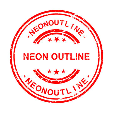 Neon outline stamp with neon outline line text illustration
