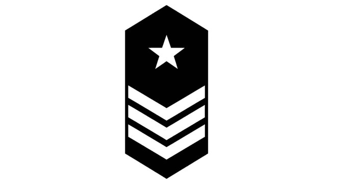 Vector illustration of military rank insignia with one star and three chevrons on a transparent background