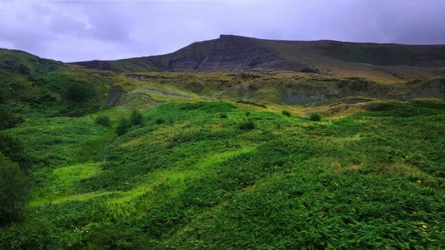 The view of Mam Tor mountain and eroded slope  with broken road in Peak District, Derbyshire, UK