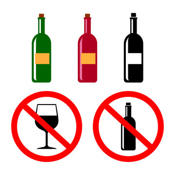 No alcohol sign, bottle of wine, vector icon on white background.