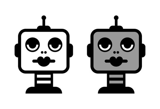 Black and white robot icon on white background    