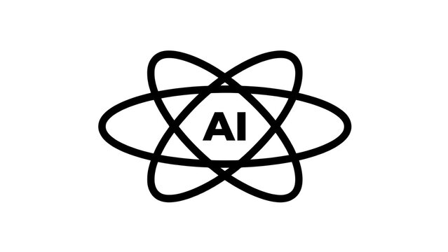 Black ai symbol with orbiting rings icon