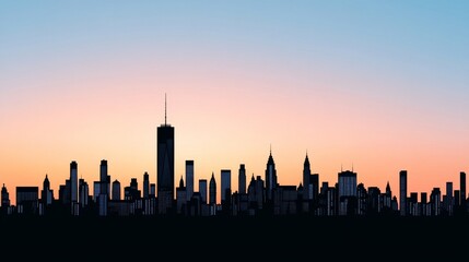 Obraz premium Amber Dawn Above the Downtown Rooftops: Urban Skyline Background With Black Silhouettes On Gradient S
