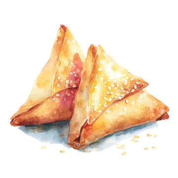Hand-painted watercolor artwork of Samosas, isolated on white background
