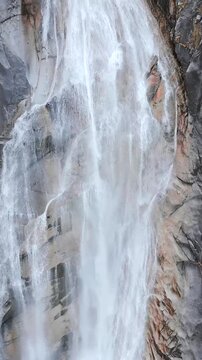 Aerial view of Shannon Falls. Water rushing down the canyon. Canada