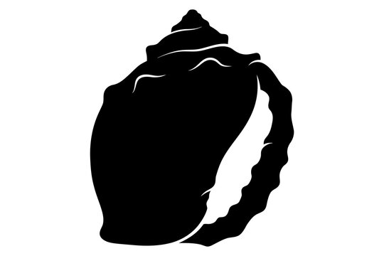 A conch shell silhouette against a clean white background symbolizing coastal vacations and natural beauty