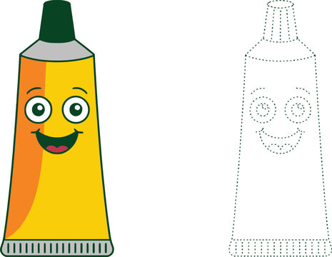 Cute smiling toothpaste tube tracing worksheet for children education with toothpaste worksheet children education character illustration activity learning preschool
