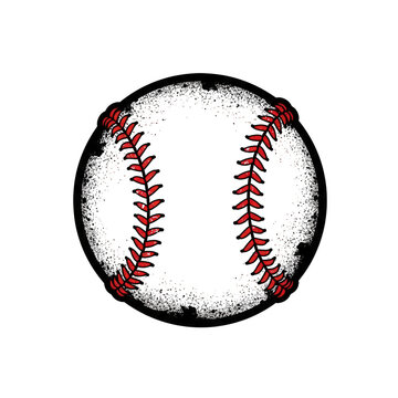Grunge baseball illustration with textured red stitching isolated on transparent background for sports enthusiasts
