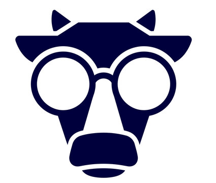 Cow head silhouette graphic wearing round eyeglasses vector illustration with isolated